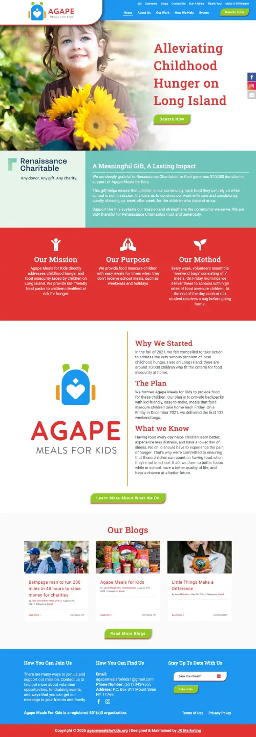 Agape Meals For Kids website