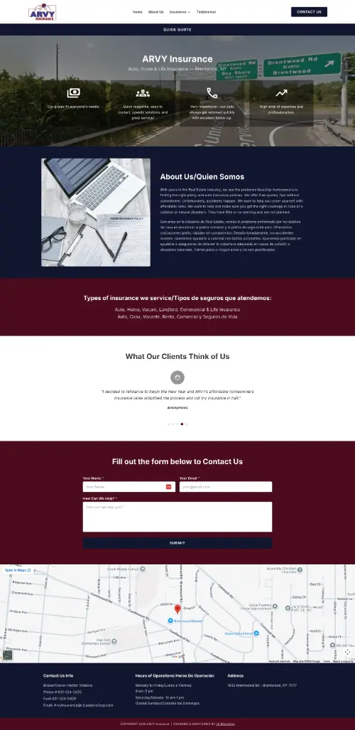 Arvy Insurance website