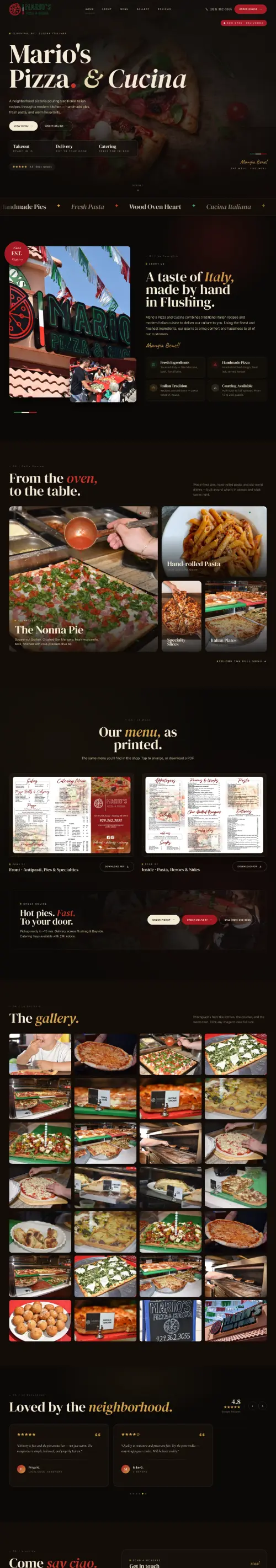 Mario's Pizza Cucina website